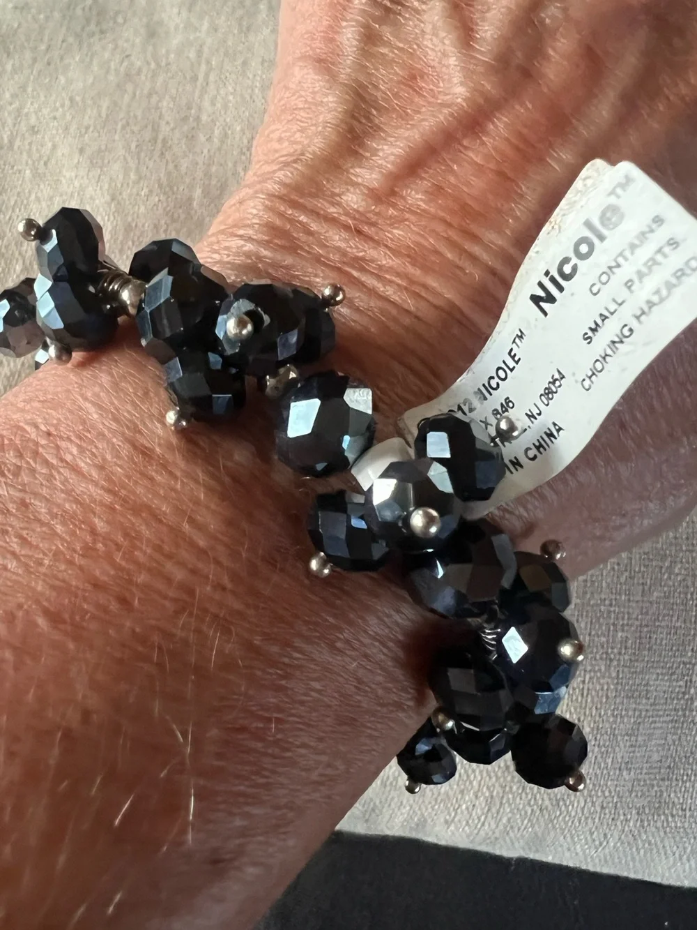 Nicole Dark Navy Blue/Silver Tone Bead Stretch Bracelet, new with tag